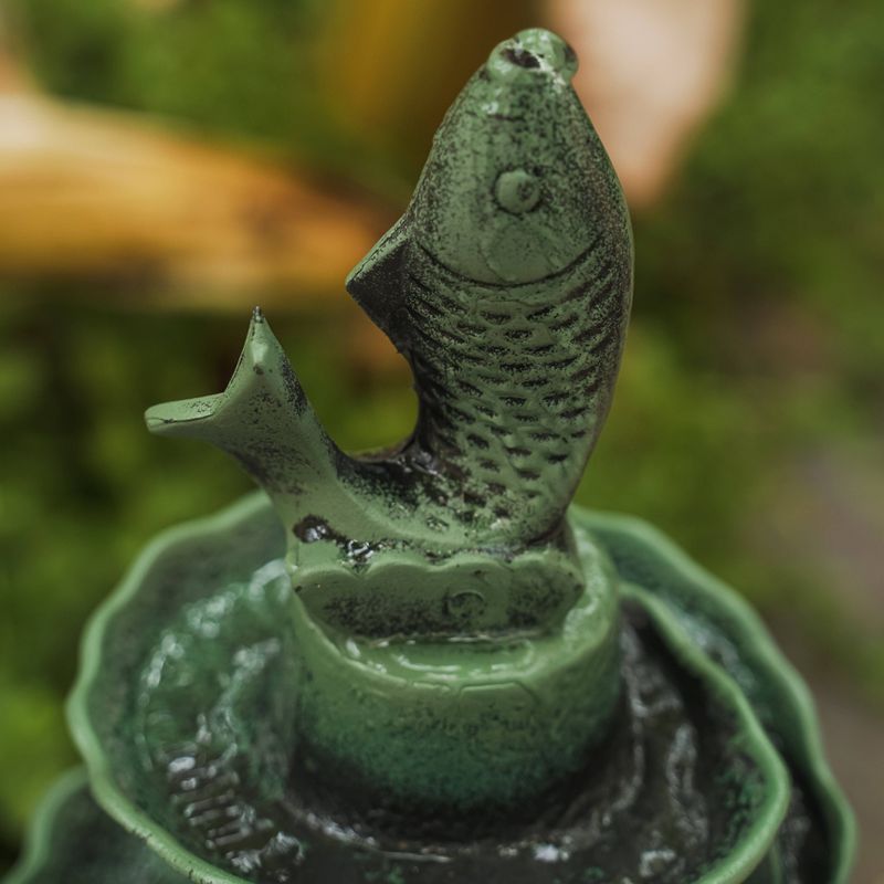 41" Lightweight Plastic Fish Design Birdbath and Birdfeeder Green - XBrand