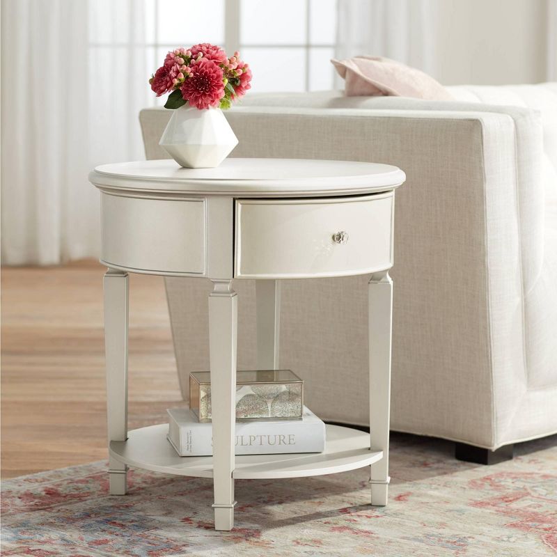 55 Downing Street Alina 1-Drawer Champagne Silver Round Side Table