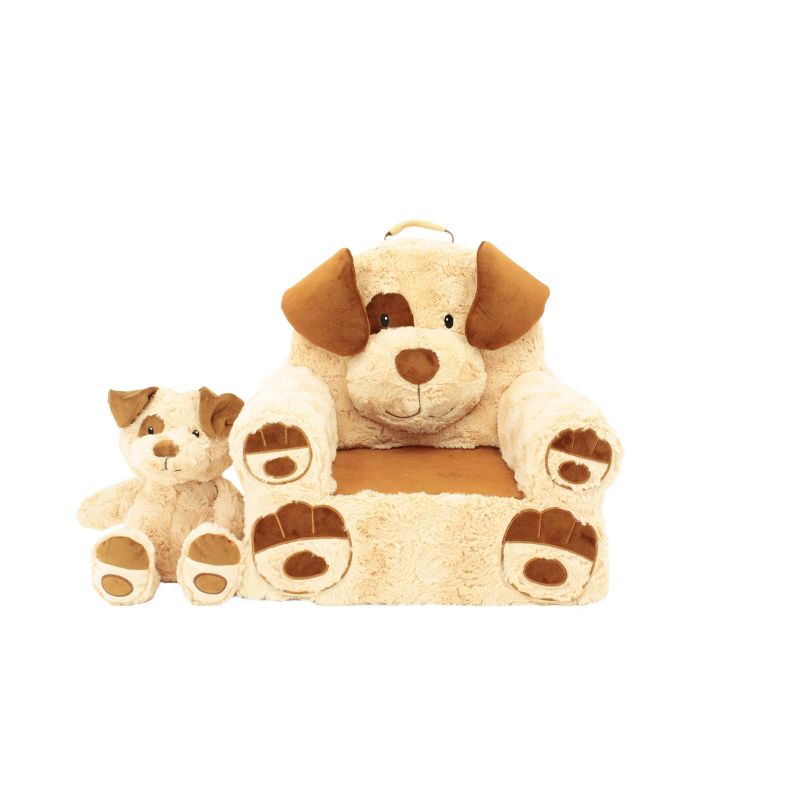 Soft Landing Darling Duos Gray Dog Children's Soft Chair and Stuffed Animal Bundle