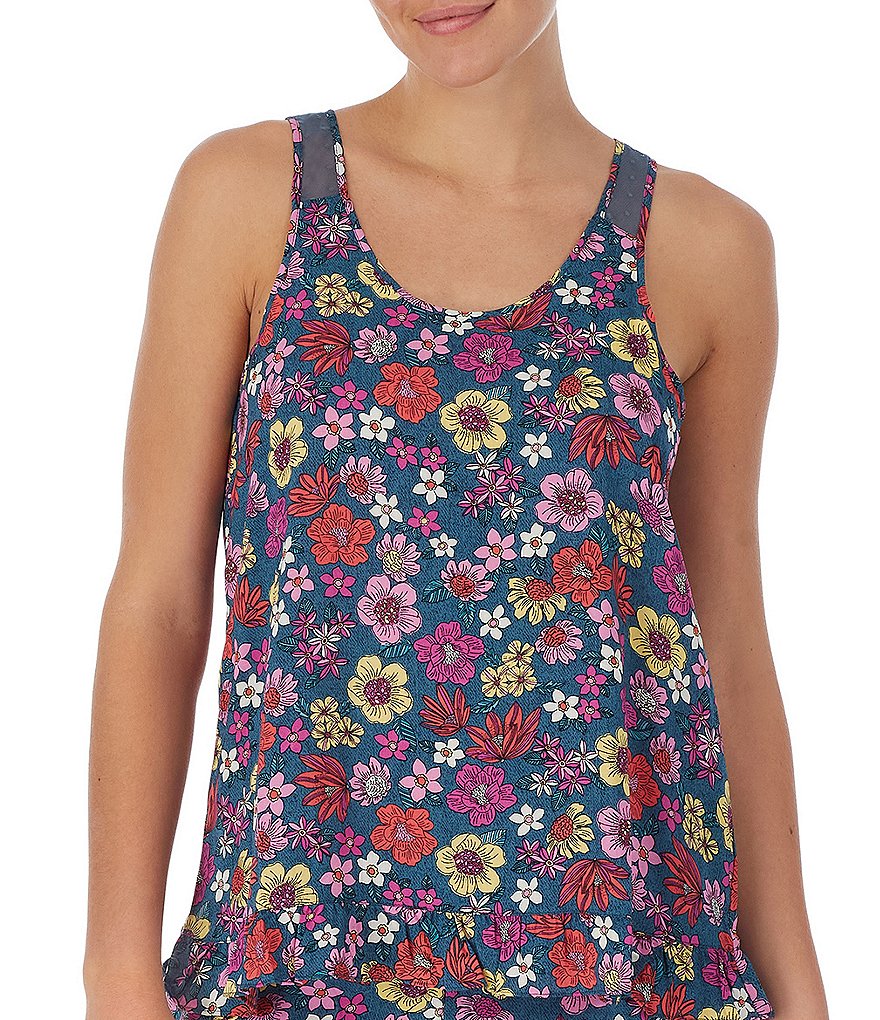 Kensie Floral Print Scoop Neck Woven Coordinating Sleep Tank