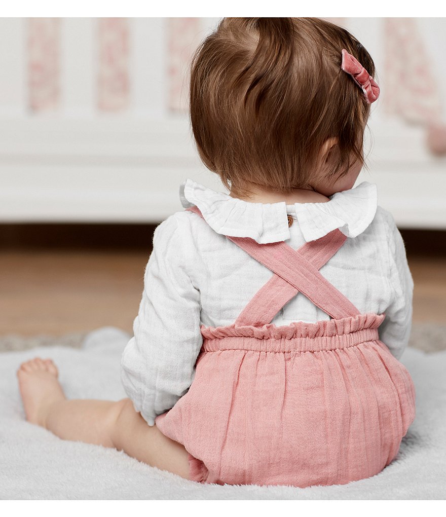 Mud Pie Baby Girls 3-12 Months Long Sleeve Ruffle Collar Top & Gauze Shortall Set