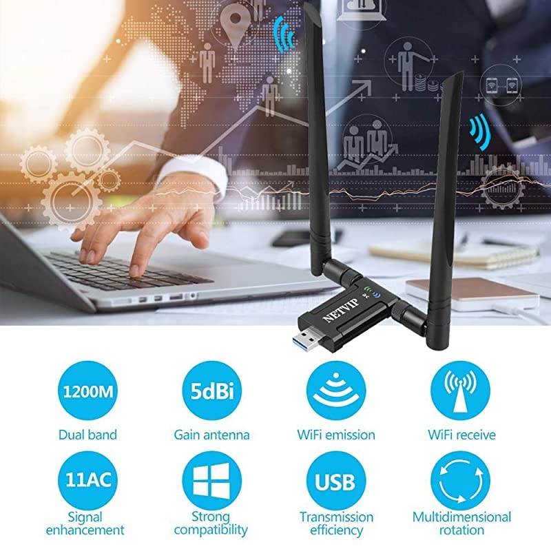 WiFi Adapter, Dual Band USB WiFi Dongle (5.8G/867Mbps+2.4G/300Mbps) Network Adapter with USB 3.0 Cradle and Extension Cable for PC Desktop Laptop Support Windows 10/8/7 MacOS