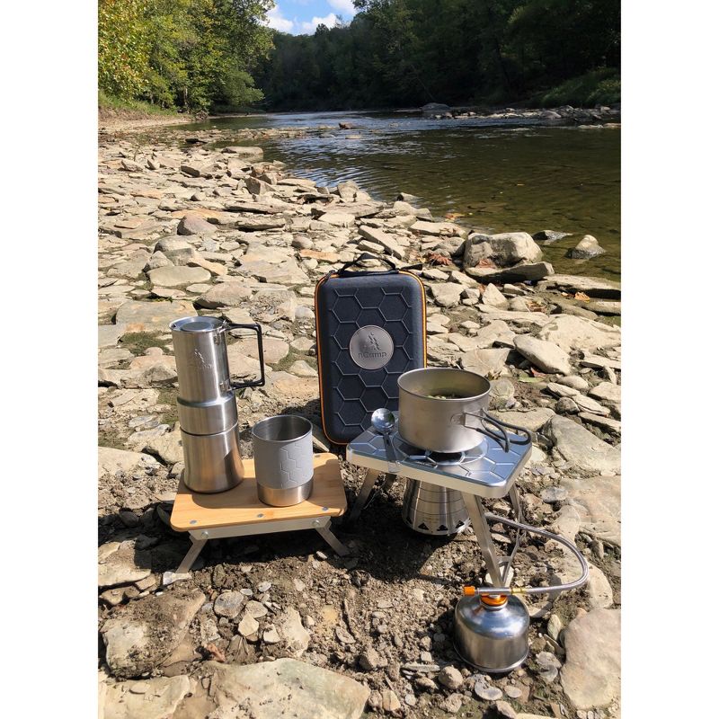 nCamp K2G Basic 5 Piece Compact Cooking Stove, Prep Surface Board, Cafe, and Case Outdoor Camping Set Bundle