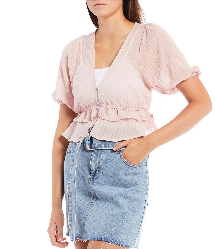 Double Zero Puff Sleeve Tiered Peplum Top