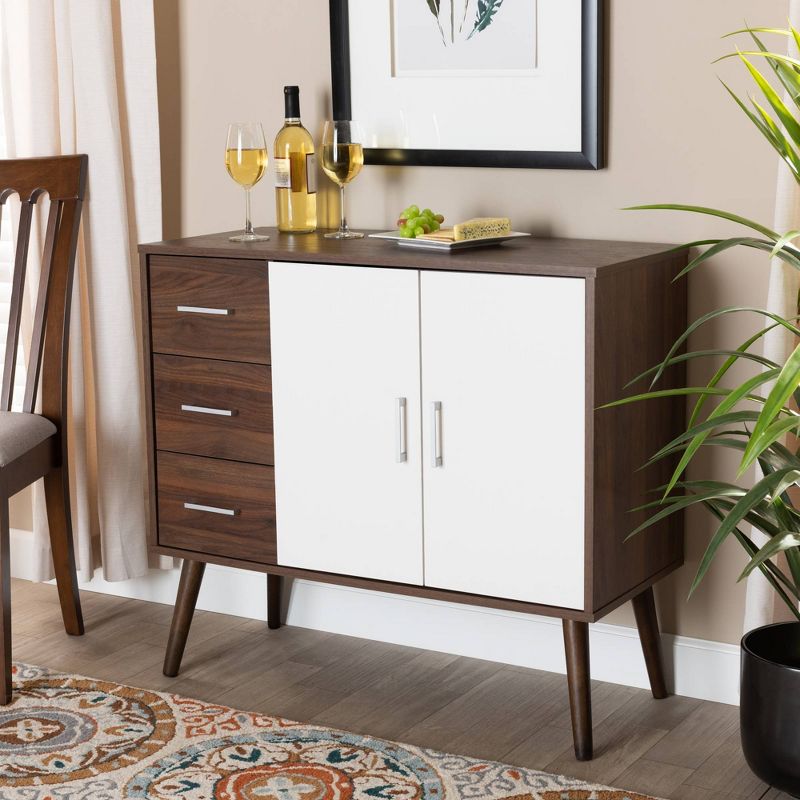 Leena Two-Tone Finished Wood 3 Drawer Sideboard Buffet Walnut Brown/White - Baxton Studio
