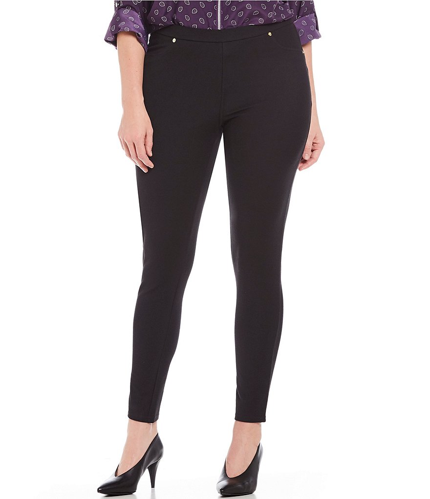Intro Plus Size Solid Double Knit Tummy Control Leggings