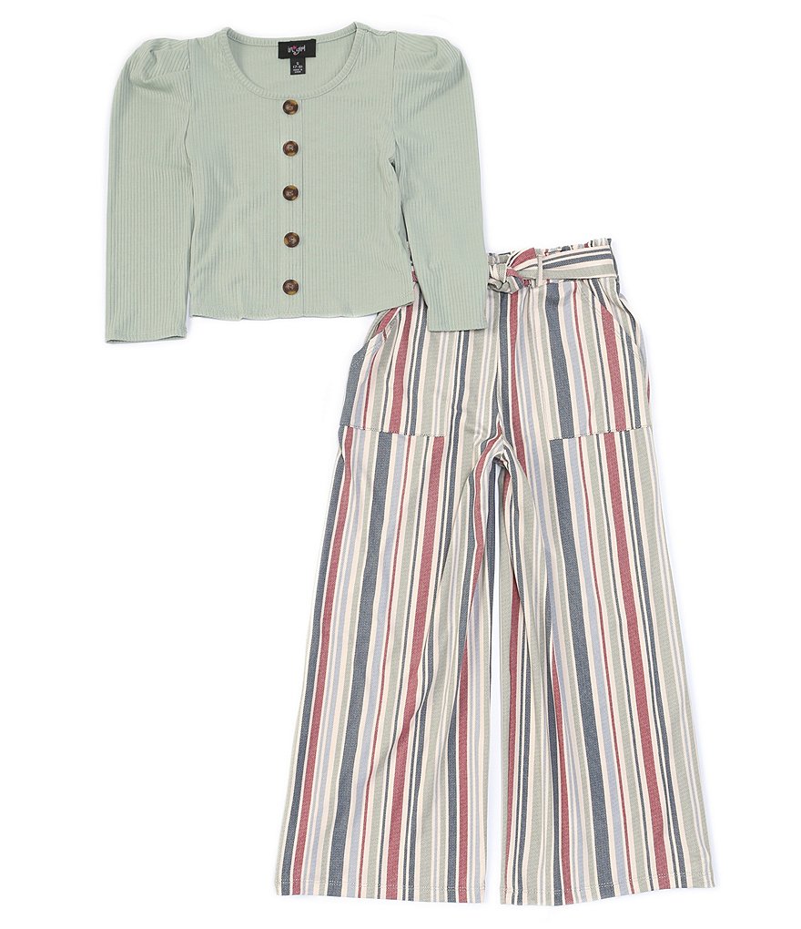 I.N. Girl Big Girls 7-16 Elbow-Sleeve Solid Knit Top & Striped Pants Set