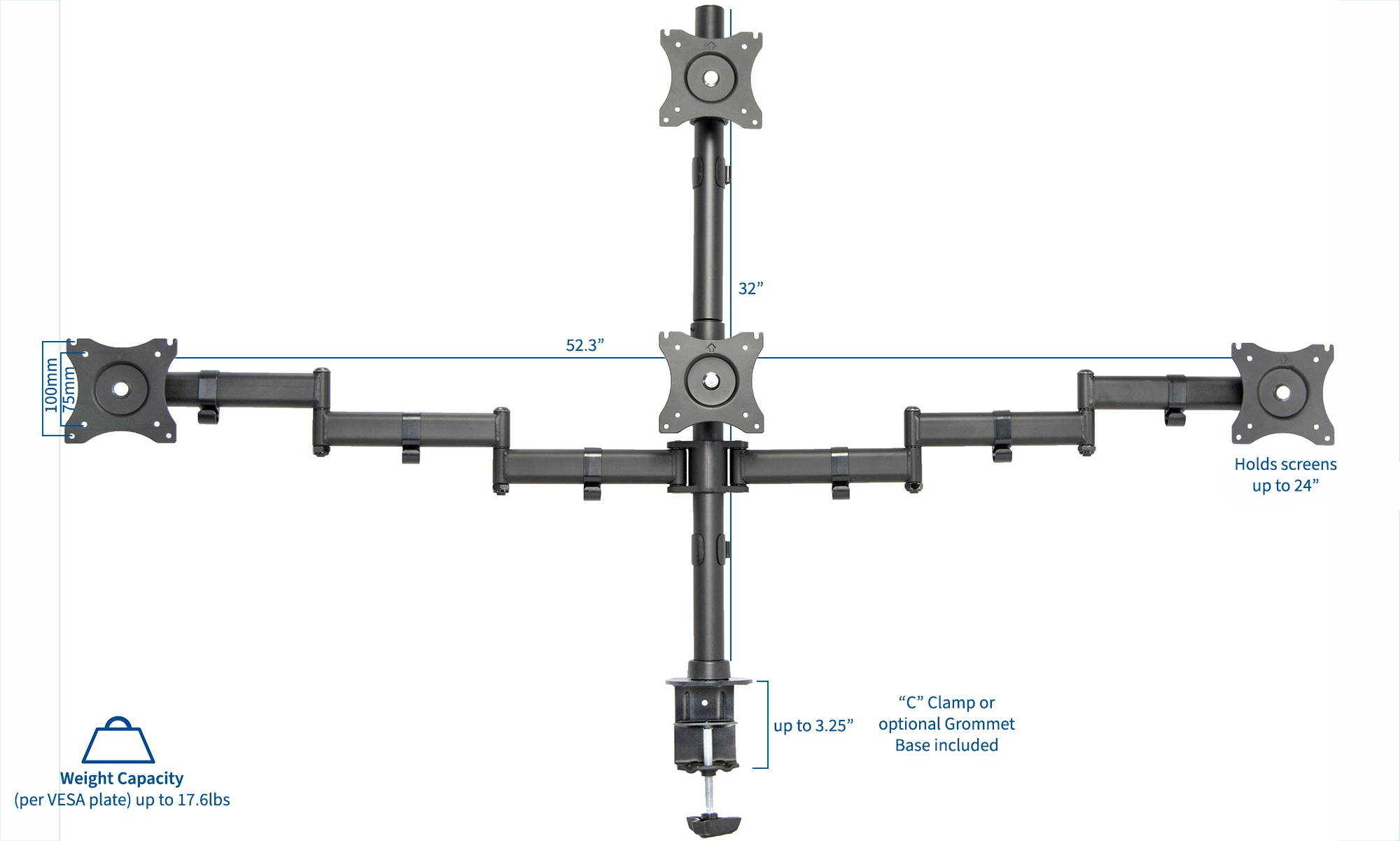 VIVO Quad LCD Monitor Heavy Duty Desk Mount 3 + 1 Stand / Holds Four Screens upto 25" (STAND-V004Y)