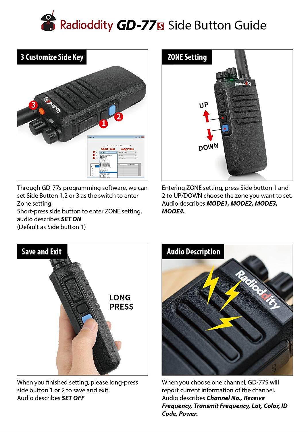 Radioddity GD-77S DMR Dual Band Two Way Radio Digital/Analog VHF/UHF Long Range Handheld Walkie Talkie 1024CH, Voice Prompt, Commercial Use, with Programming Cable, Original Earpiece and 2 Antennas