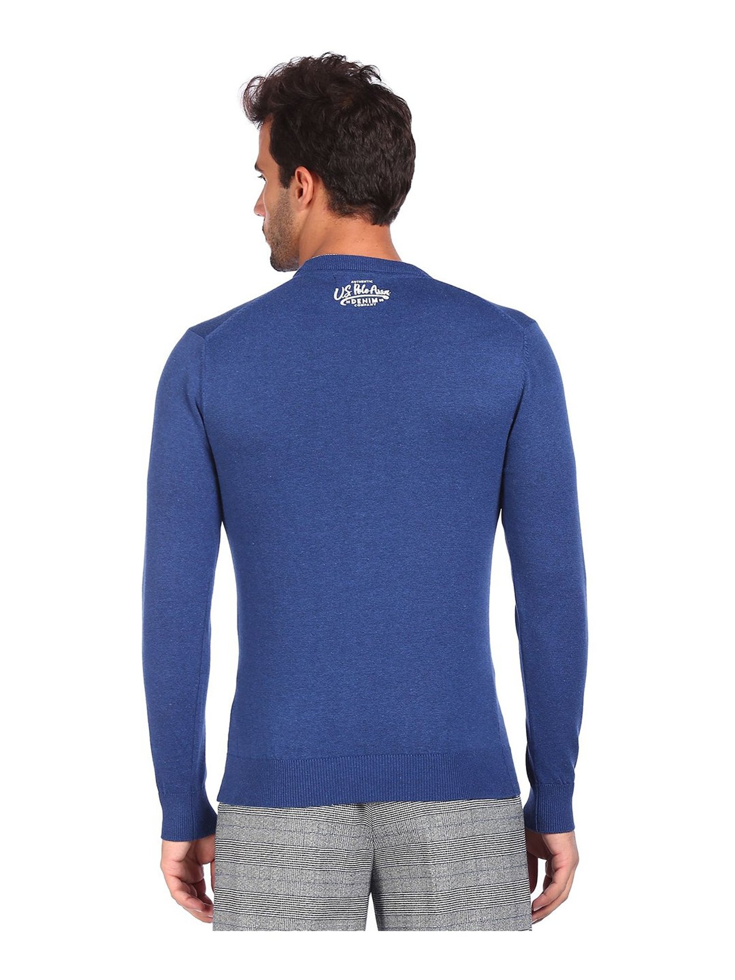 U.S. Polo Assn. Blue Printed Round Neck Sweater