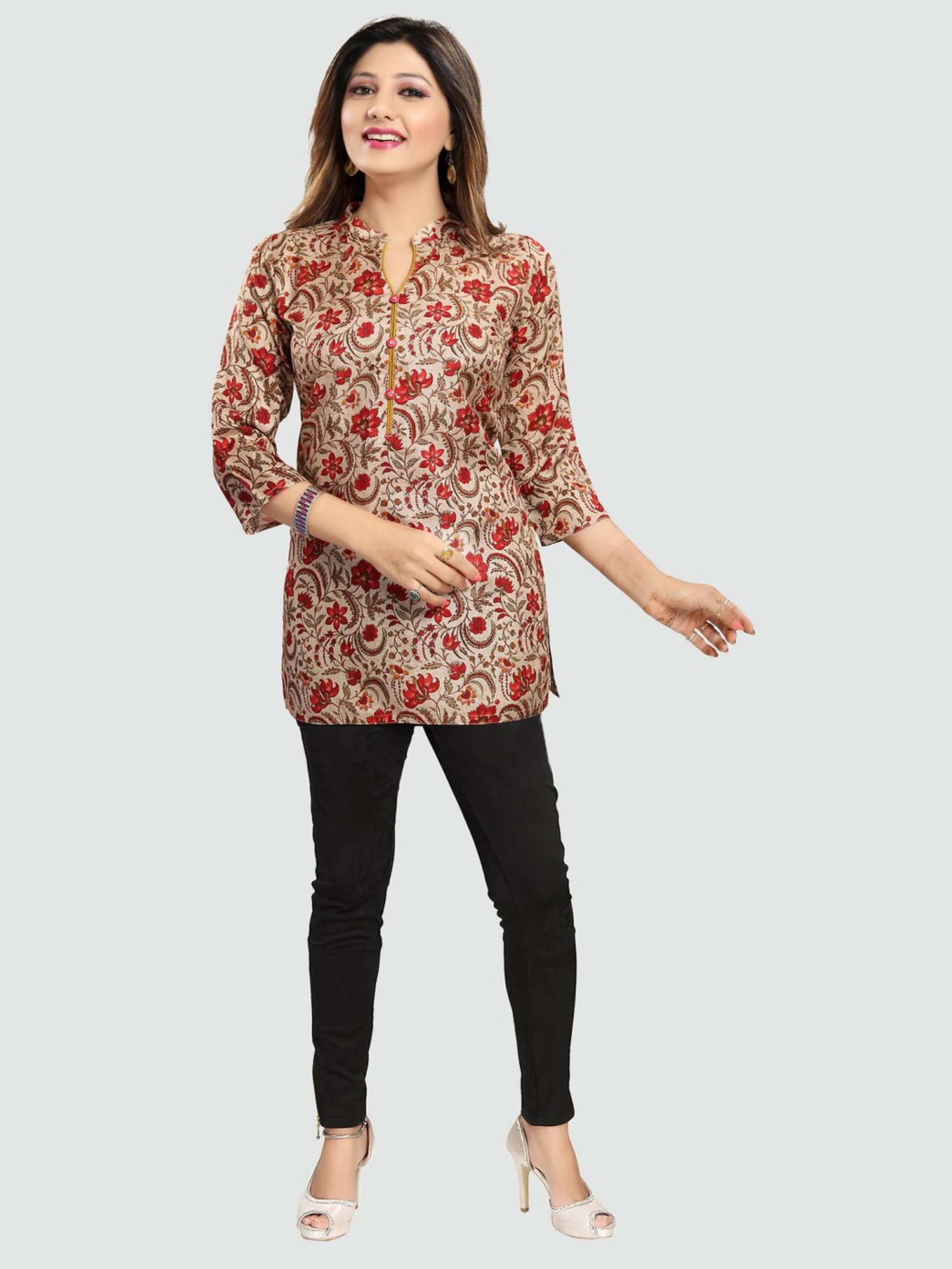 Saree Swarg Beige Printed Tunic