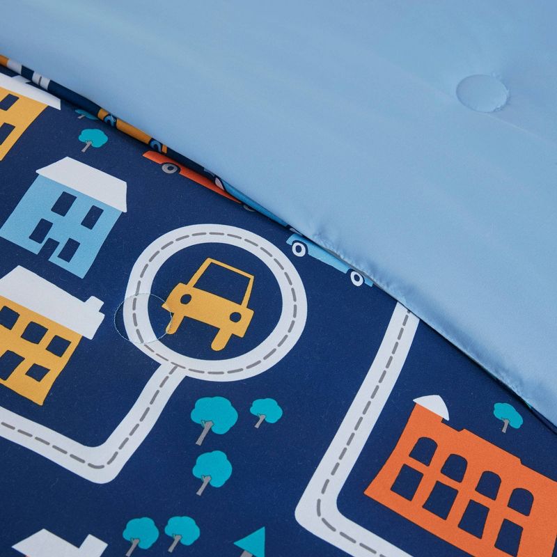 Full/Queen Ryan Traveling Cars Printed Comforter Set Navy
