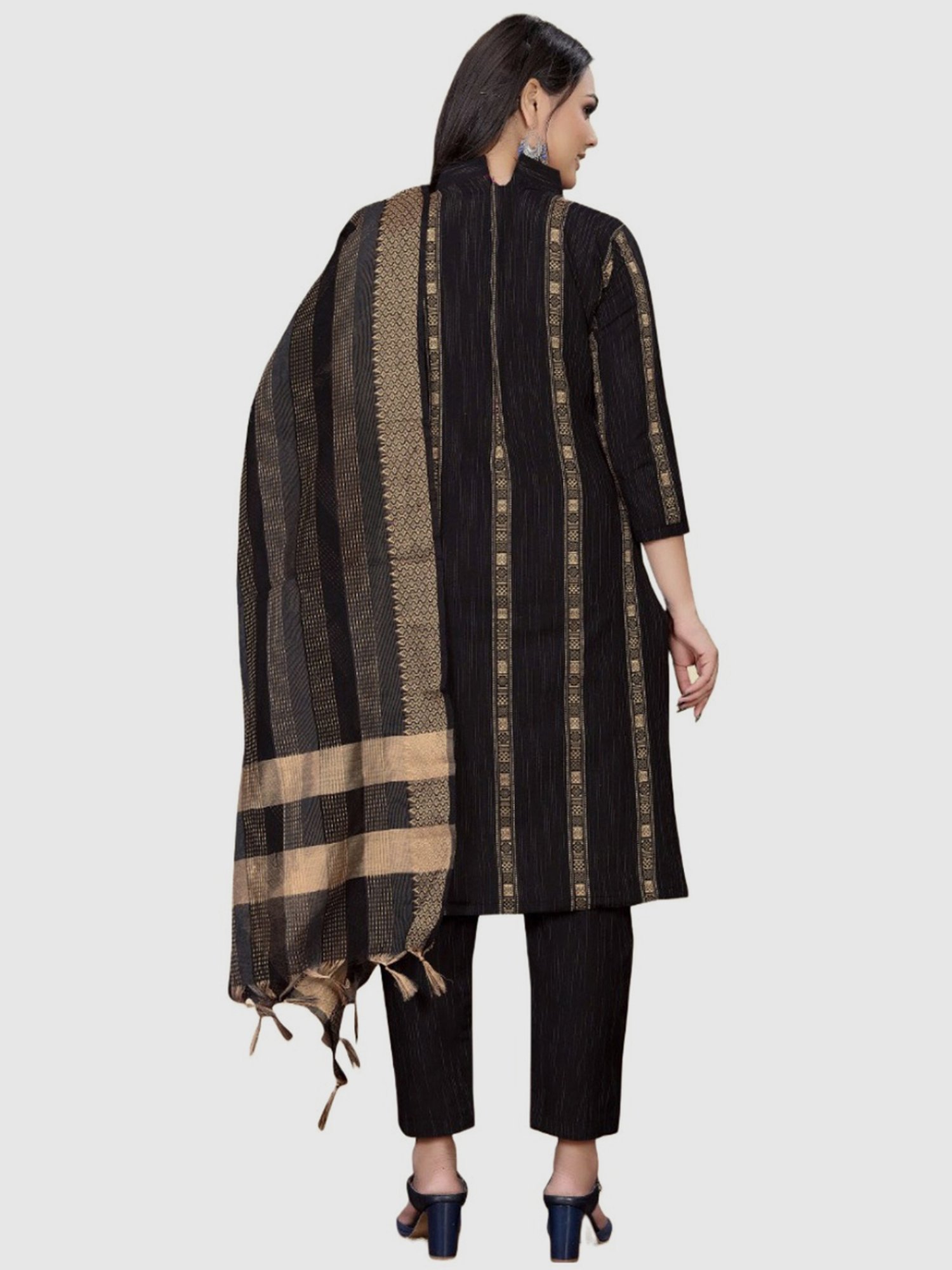 APNISHA Black Cotton Woven Pattern Unstitched Dress Material