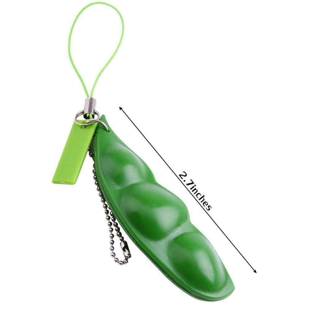 Anpole Fidget Bean Toy,5 Pack Squeeze-a-Bean Puchi Puti Mugen Edamame Keychain Keyring Extrusion Bean Pea Soybean Stress Relieving Chain Toys (5 pcs)