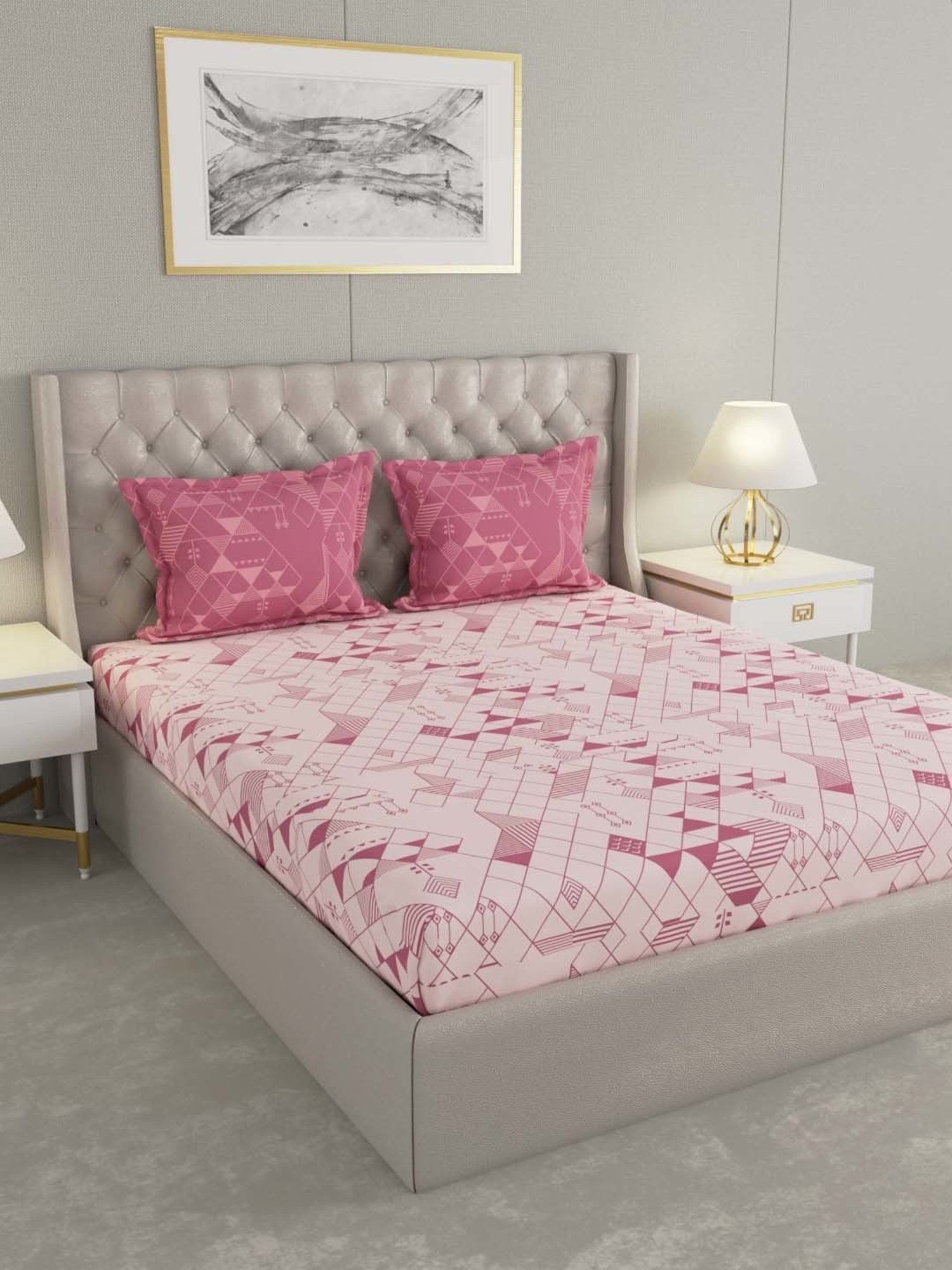 Raymond Home Mystique Pink 110 TC Cotton Queen Bedsheet with 2 Pillow Covers