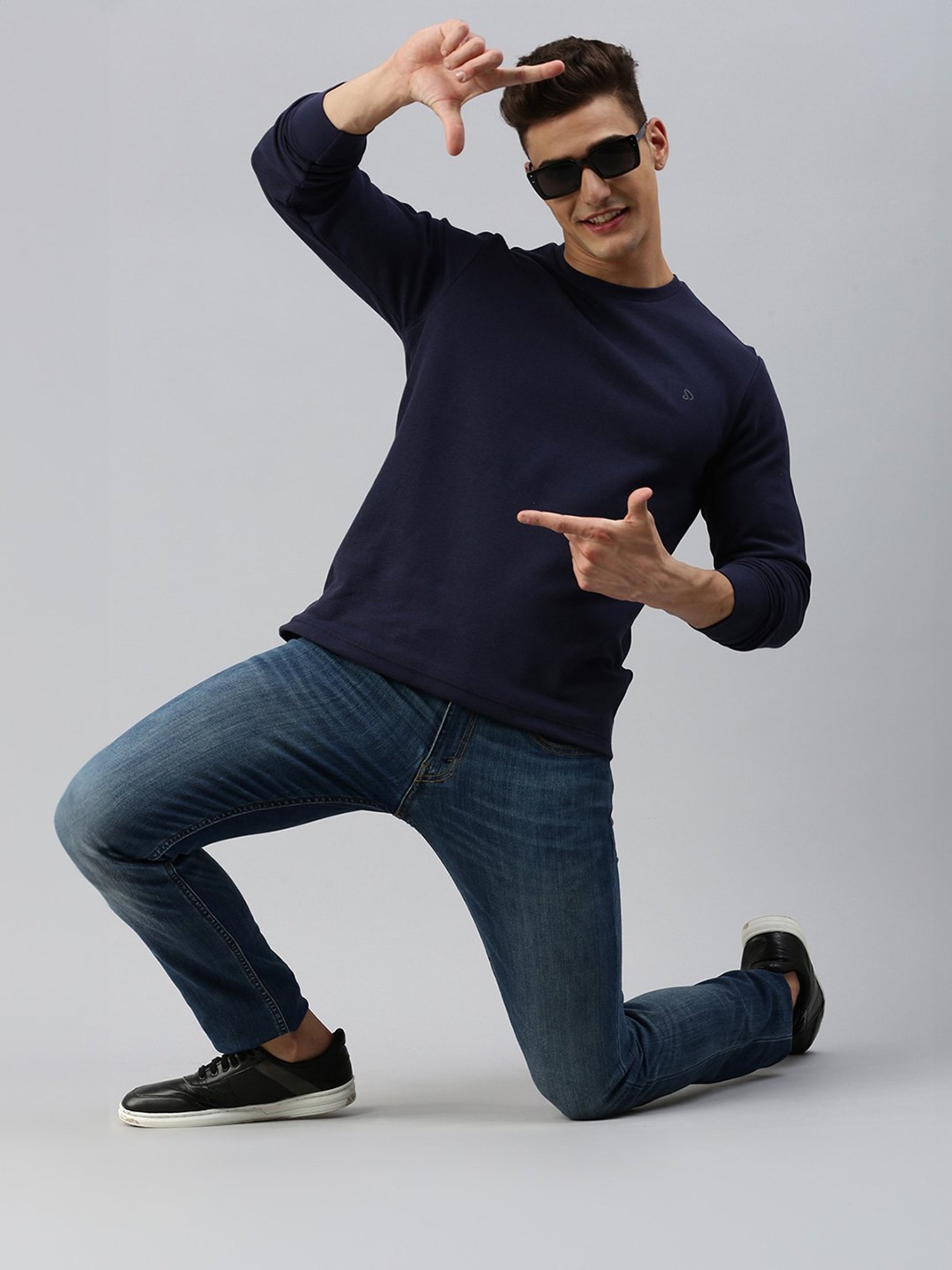 Sporto Navy Regular Fit Crew T-Shirt