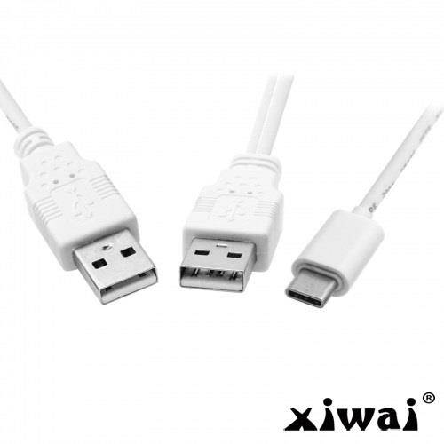 Xiwai USB Type C USB-C to Dual A Male Extra Power Data Y Cable for Cell Phone & Hard Disk