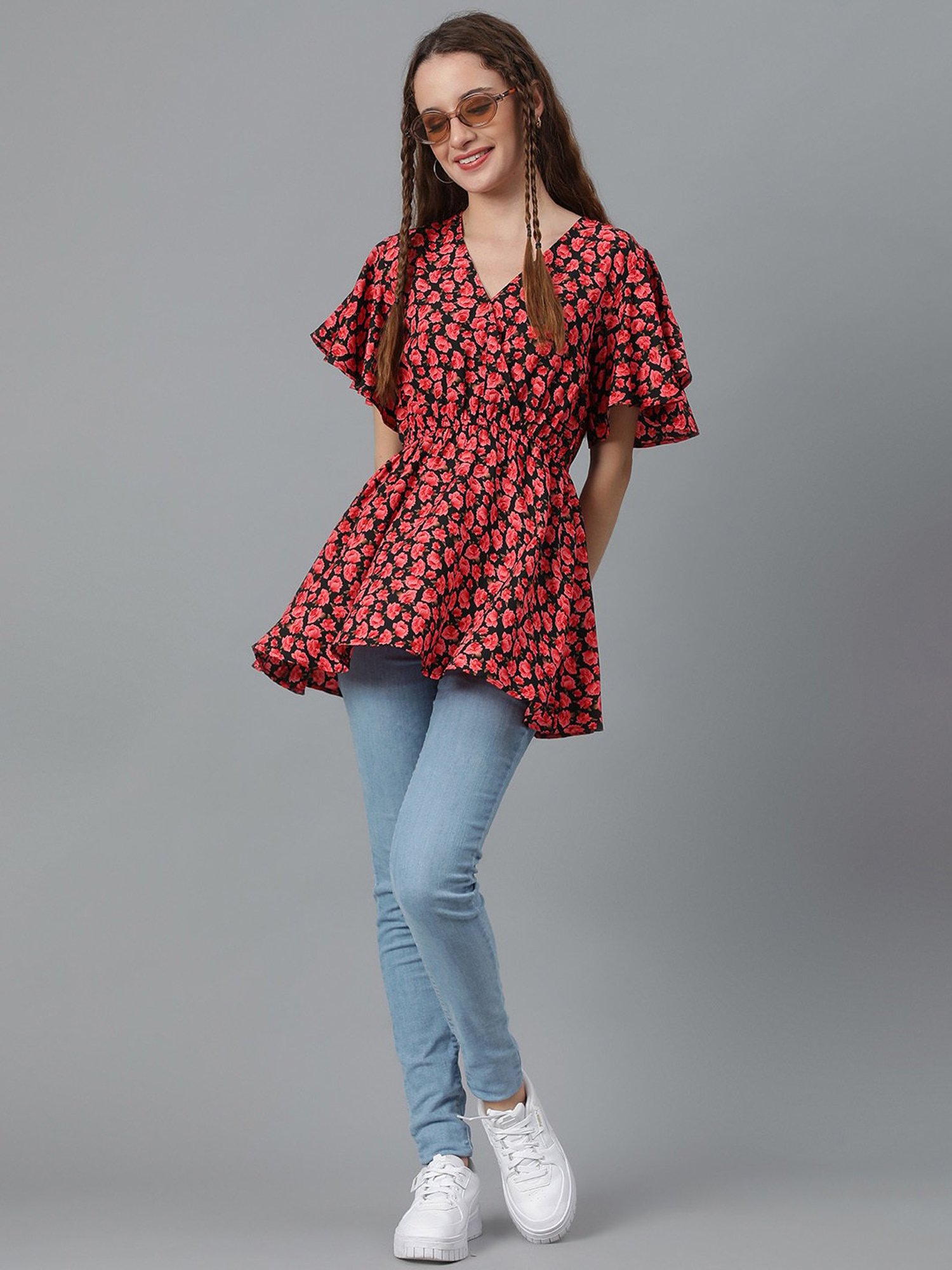 Kotty Coral & White Floral Print Top