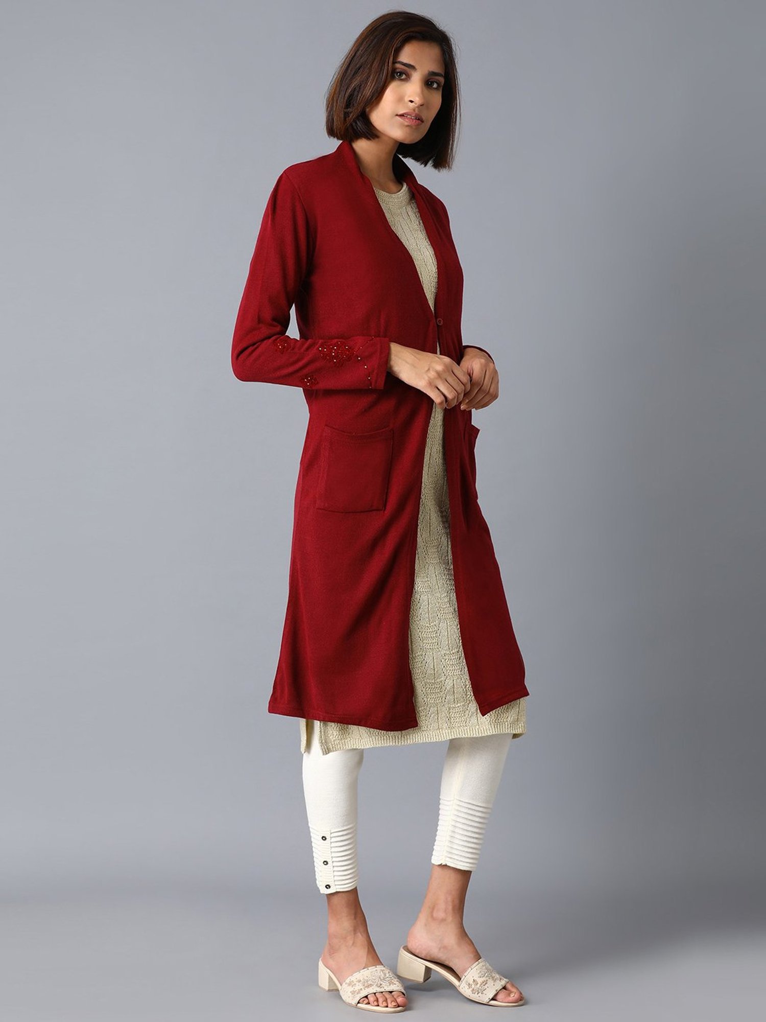 W Red Regular Fit Cardigan