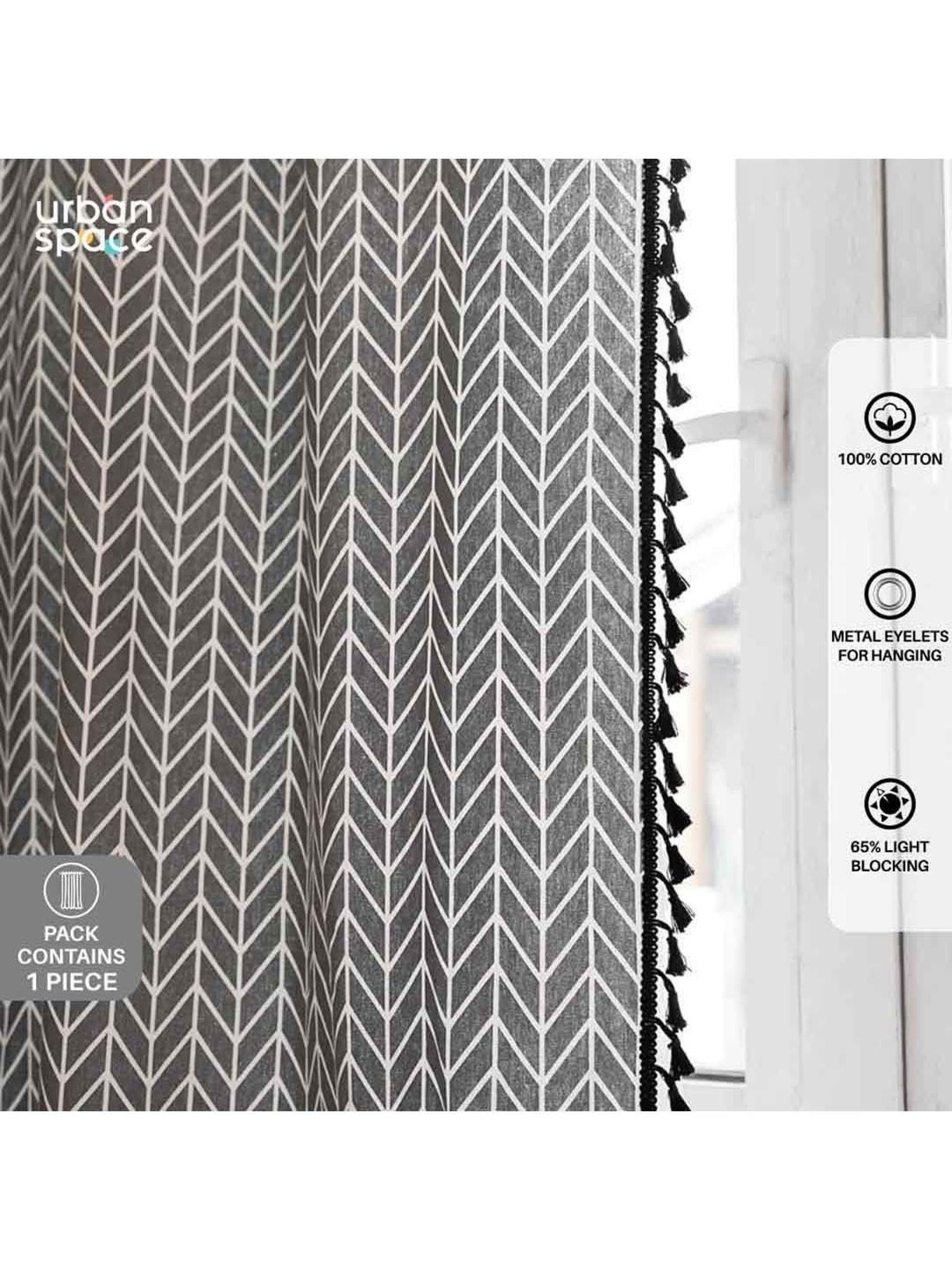 Urban Space Grey Cotton Door Curtain With Tieback & Eyelet