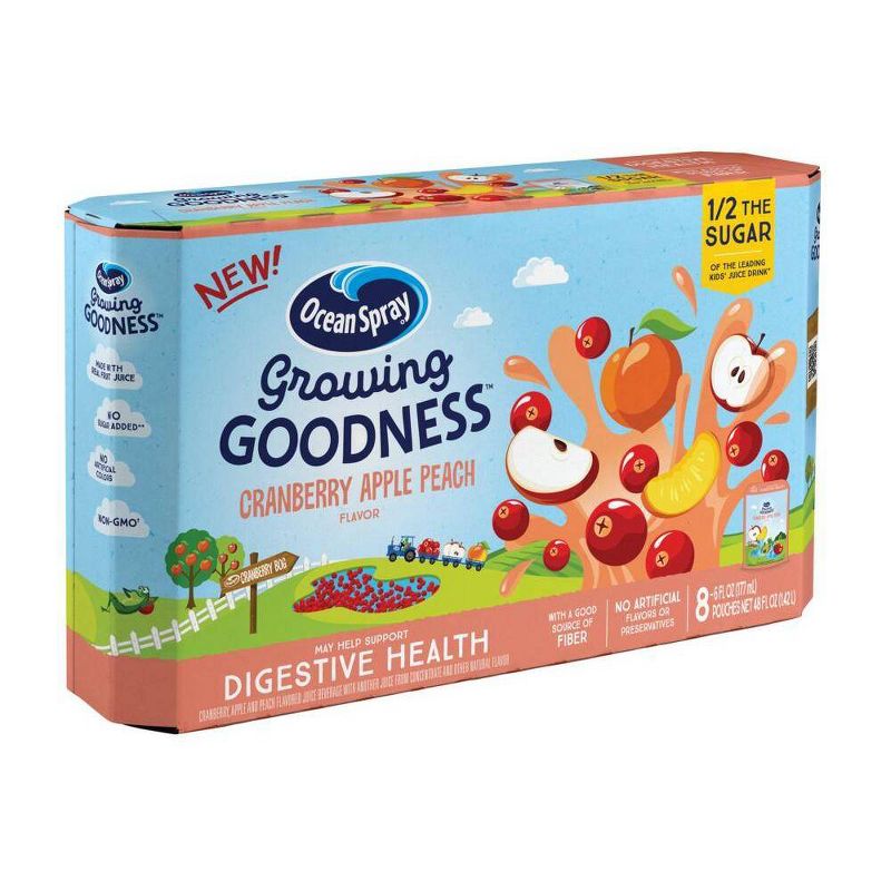 Ocean Spray Growing Goodness Cranberry Apple Peach Digestive Health Juice Drink - 8pk/6 fl oz Pouches