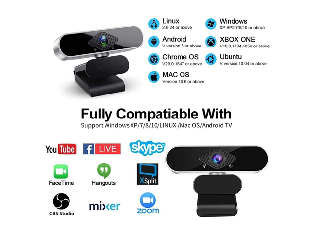 TROPRO Full HD 1080p Webcam, Webcam with Microphone Streaming Computer Web Cam for PC Laptop Desktop 360 Degree Rotation Computer Camera Highly Compatible with Win10/8/8.1/7/XP Linux Mac
