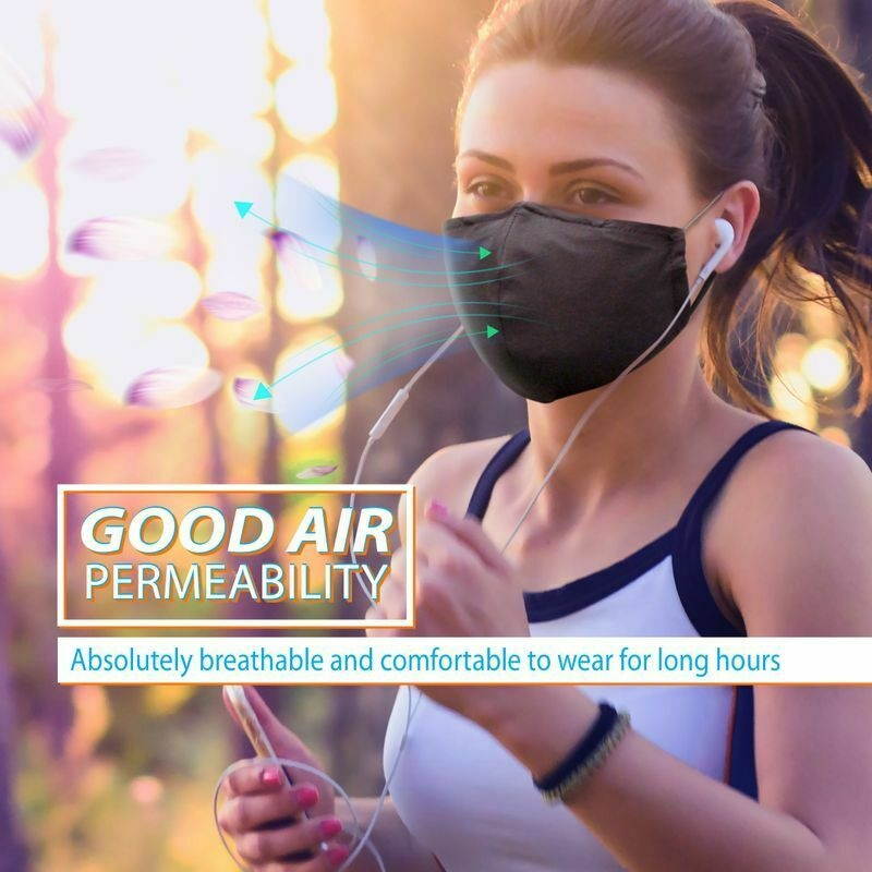 3x Cloth Cotton Face Mask Nose Wire Washable Reusable Men Women One Size Black