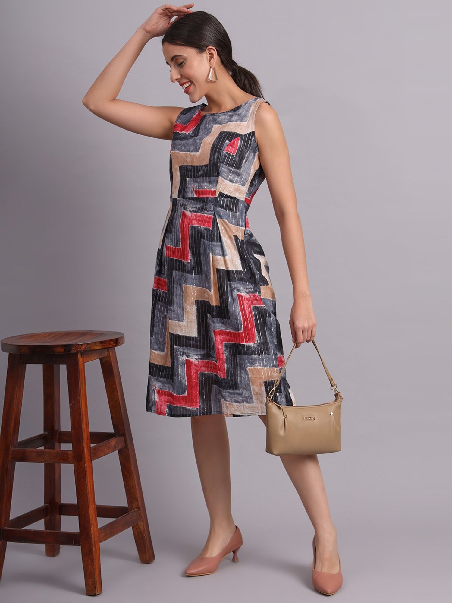 DECKEDUP Multicolor Printed A Line Dress