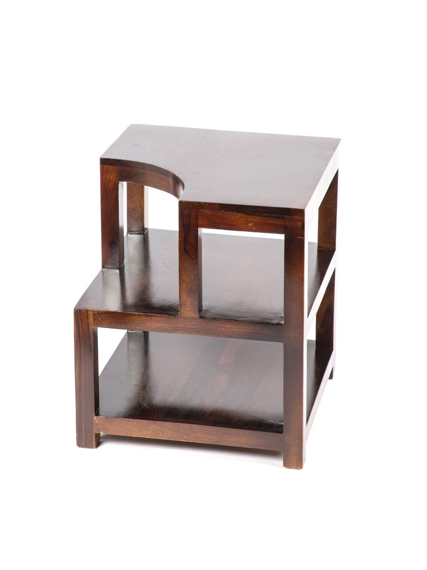 Ikiriya Aural Solid Dark Brown Wood Bedside Table Dark Walnut Finish