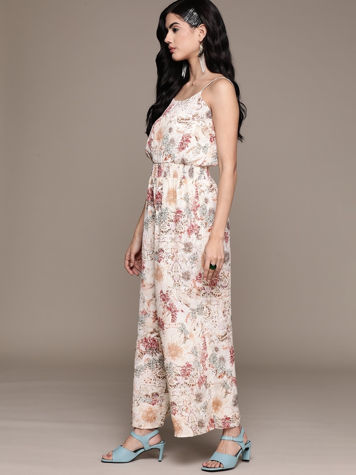 Label Ritu Kumar Ecru Floral Printed Jumpsuit