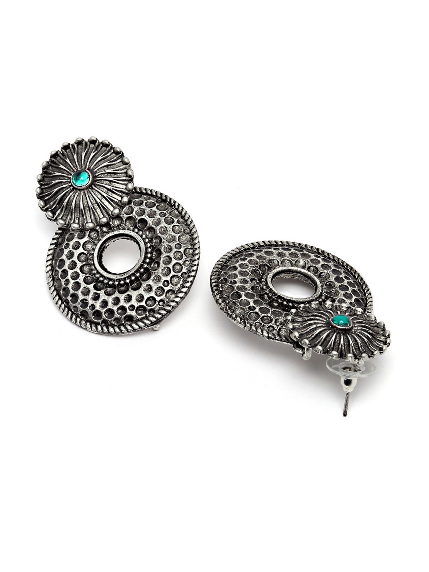 Karatcart Oxidized Silver Textured Stud Earrings for Women