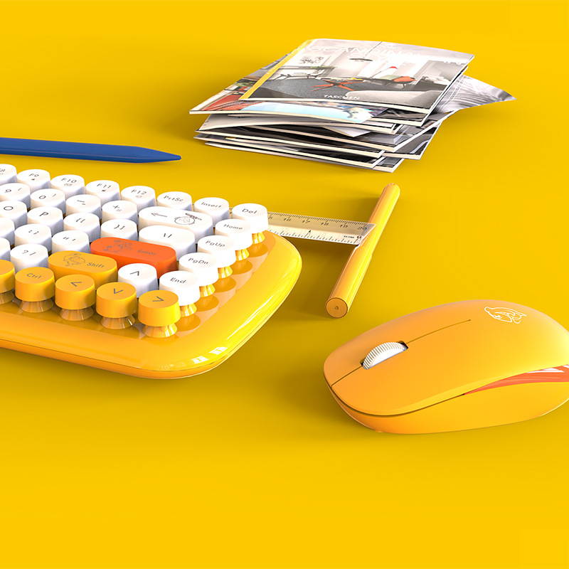theone DKS2000 Wireless keyboard and mouse set 2.4g punk round keycap office keyboard Yellow