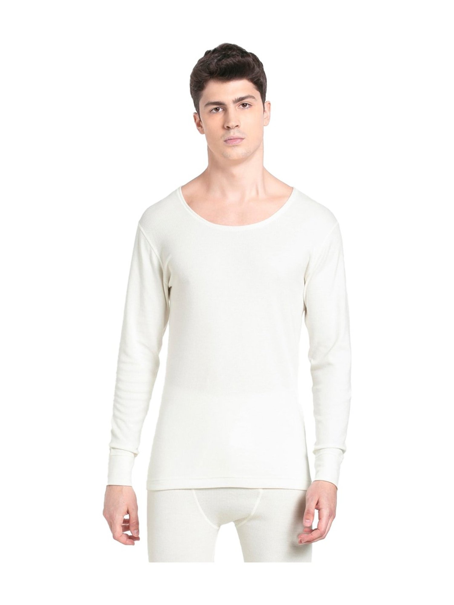 Jockey 2401 Off White Super Combed Cotton Rich Full Sleeves Thermal Top with Stay Warm Technology