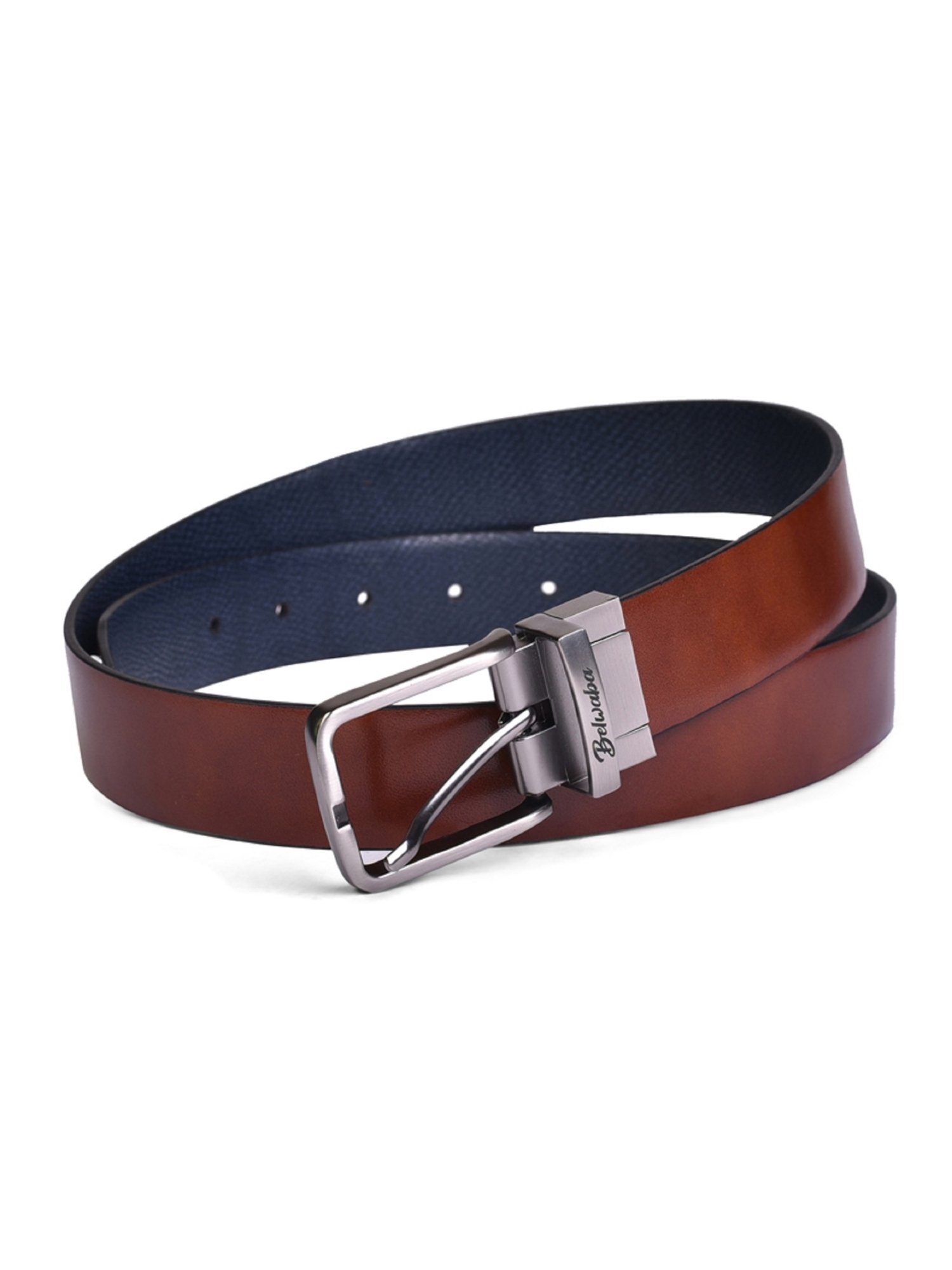 BELWABA Tan & Blue Formal Reversible Leather Belt for Men