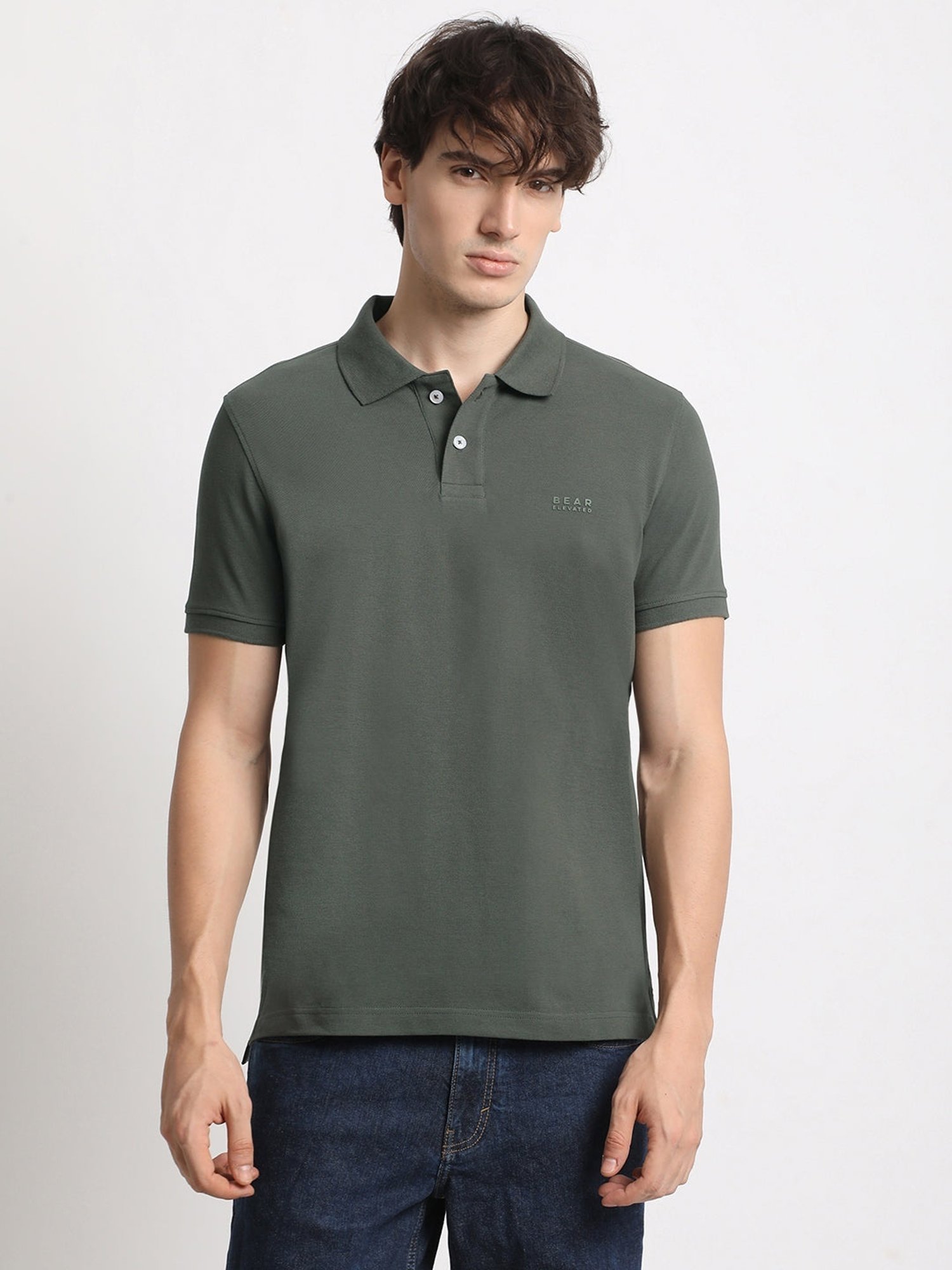 The Bear House Olive Cotton Slim Fit Polo T-Shirt