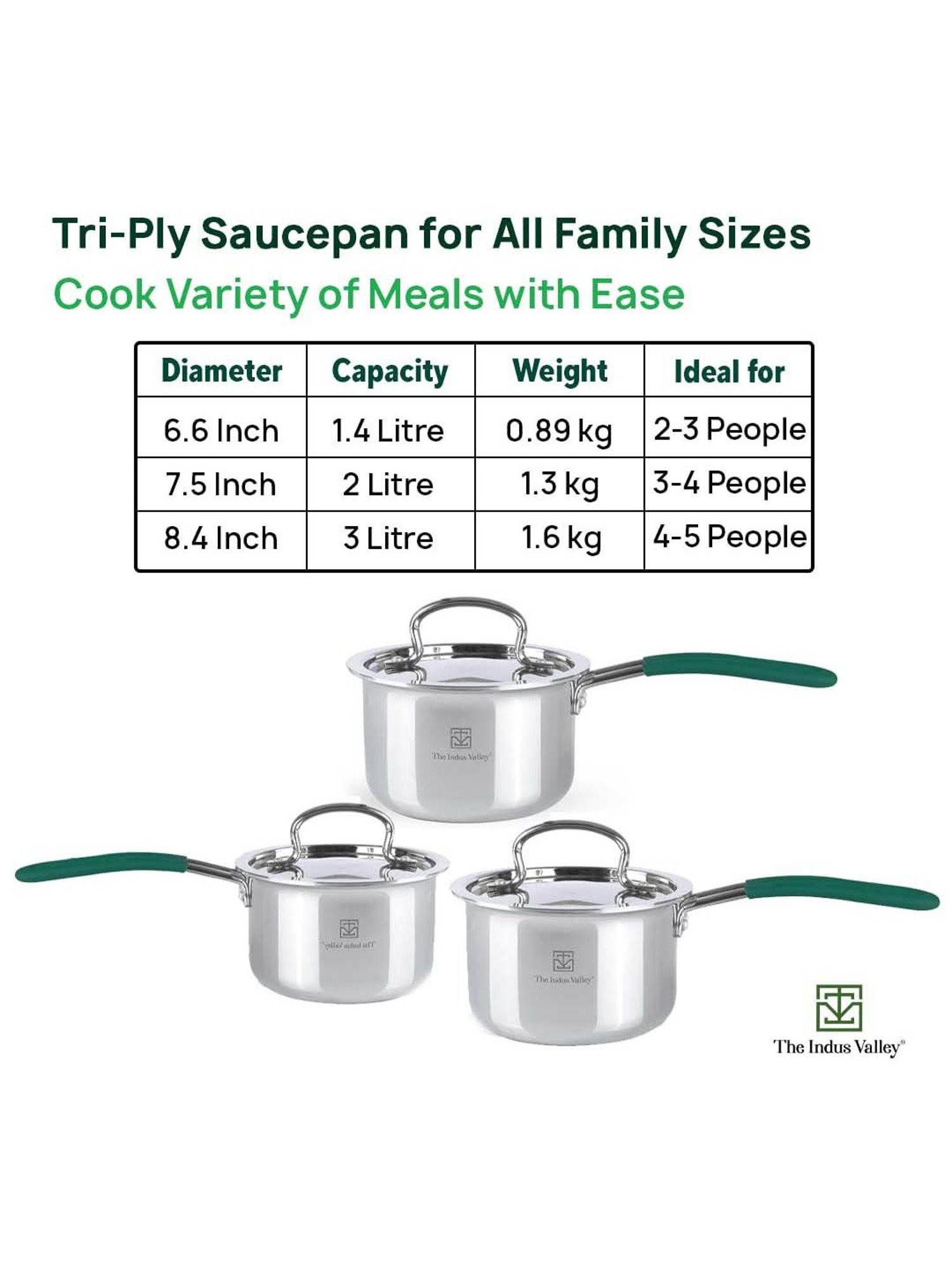 The Indus Valley Silver Stainless Steel 21.33 cm Saucepan With Steel Lid (3 L)