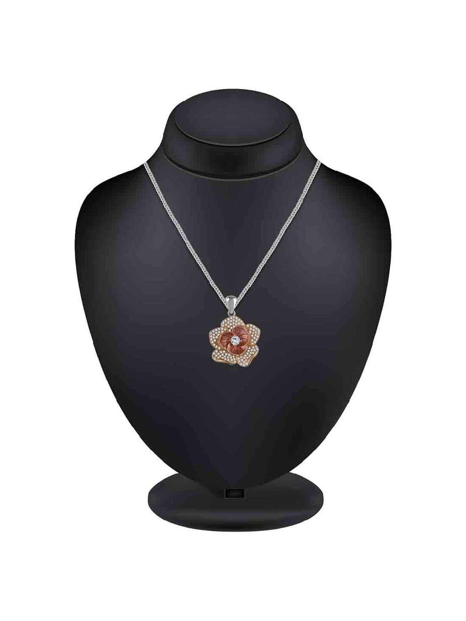 Rihi by P.C. Chandra Jewellers Rose In Gold Pendant And Earring Set (Without Chain)