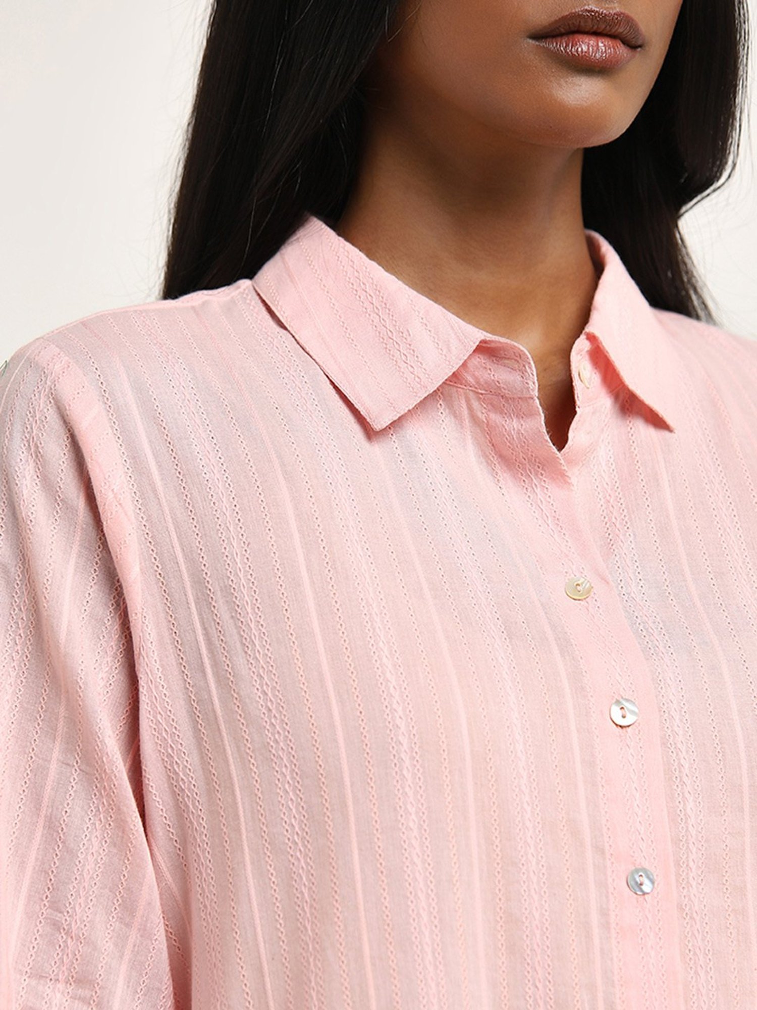 Utsa by Westside Light Pink Floral Embroidered Cotton Tunic