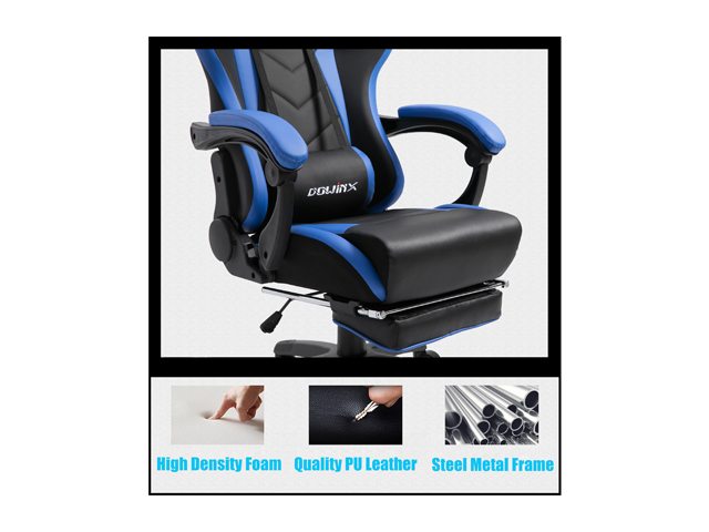 Dowinx Gaming Chair Ergonomic Office Recliner for Computer with Massage Lumbar Support, Racing Style Armchair PU Leather E-Sports Gamer Chairs with Retractable Footrest (Black&Gray)