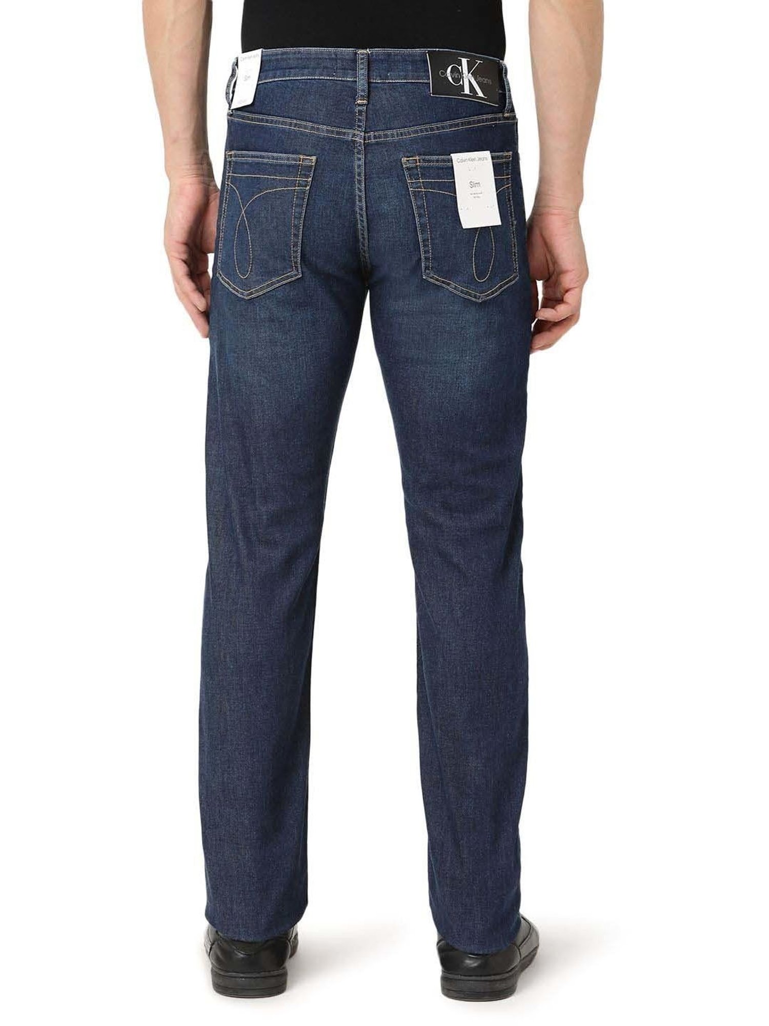 Calvin Klein Jeans Slim Dark Blue Hanger Loop Lightly Washed Mid Rise Jeans