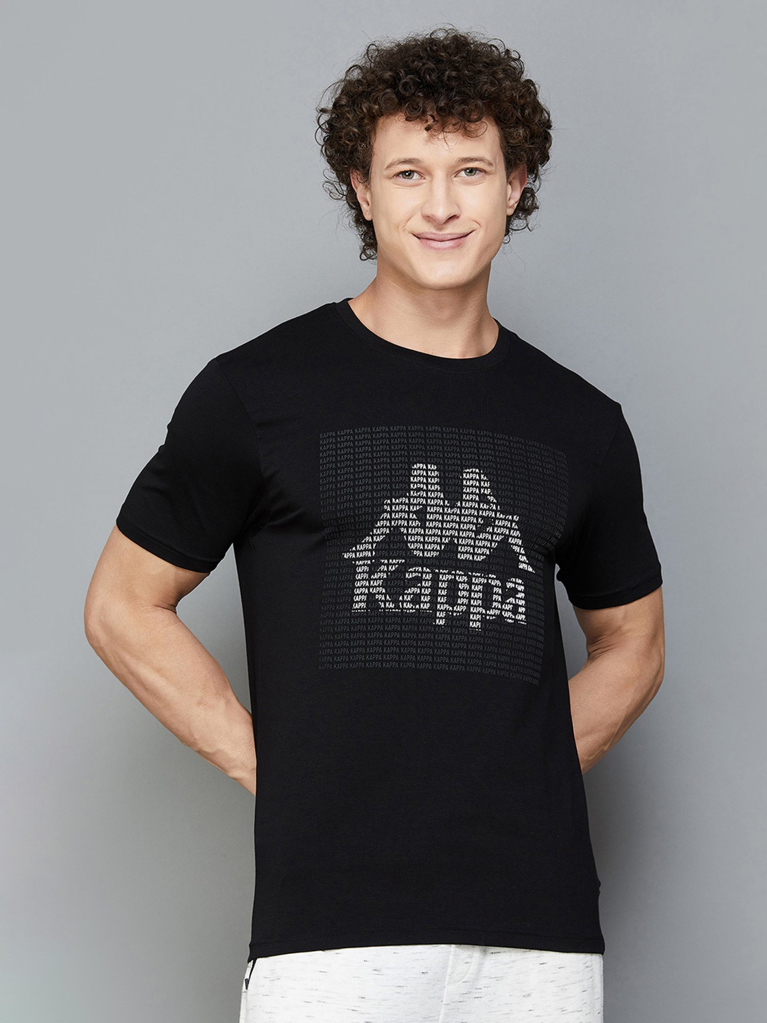 KAPPA Black Regular Fit Graphic Print Crew T-Shirt