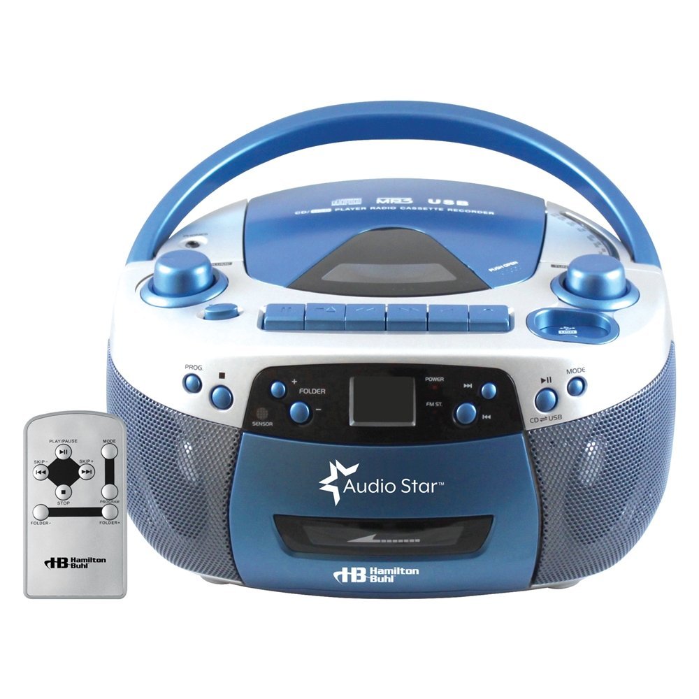 Hamilton Buhl AudioStar Boombox Radio, CD, USB, Cassette Player with Tape and CD to MP3 Converter