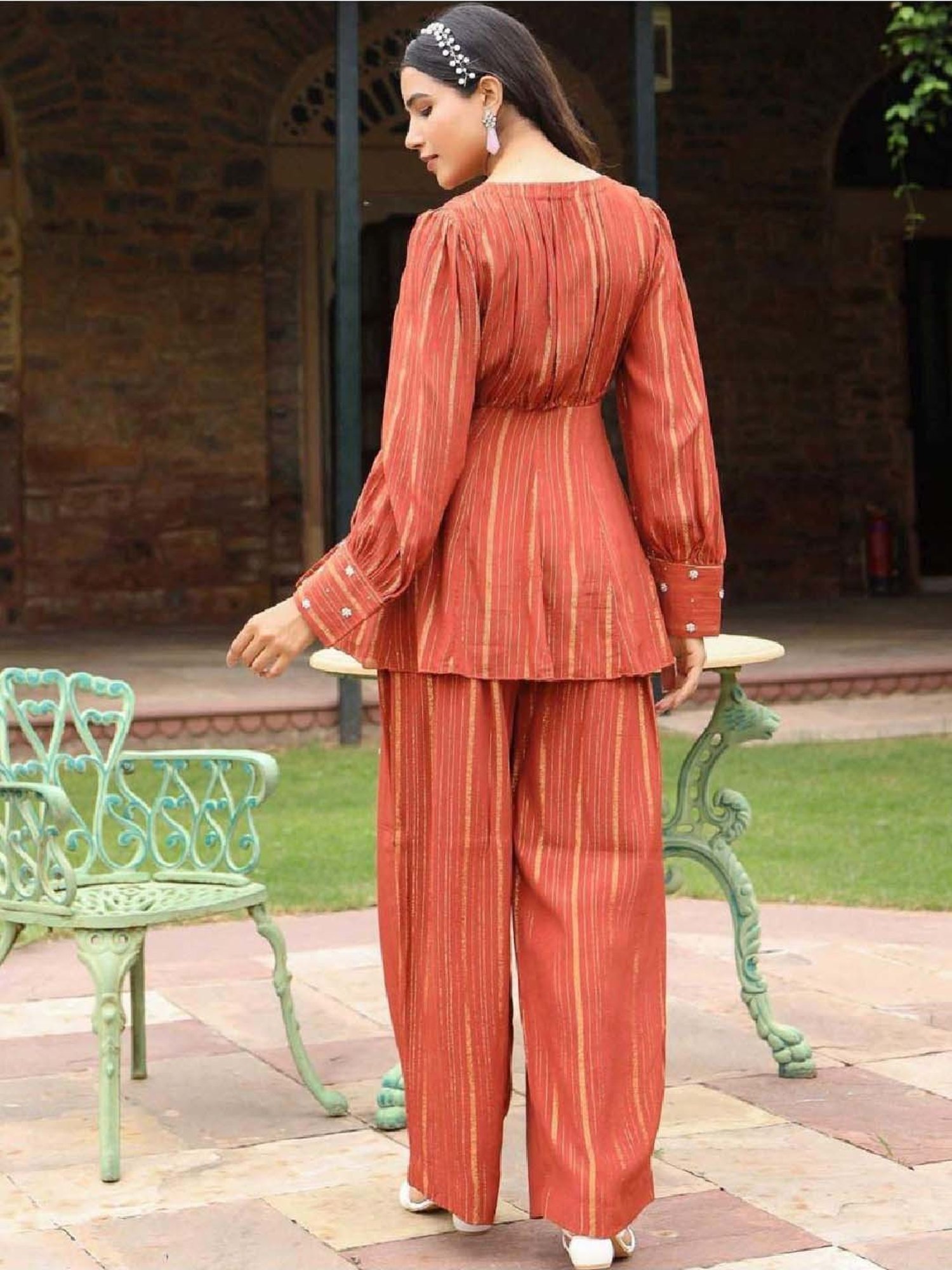 Artagai Midnight Navy Elevated Basics Co-Ord Set With Notch Collar Top And Straight Pants