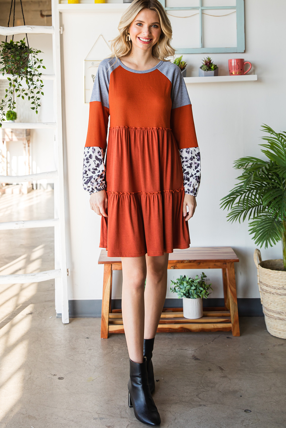 Cheetah Casual Long Sleeve Button Up Shirt Dress