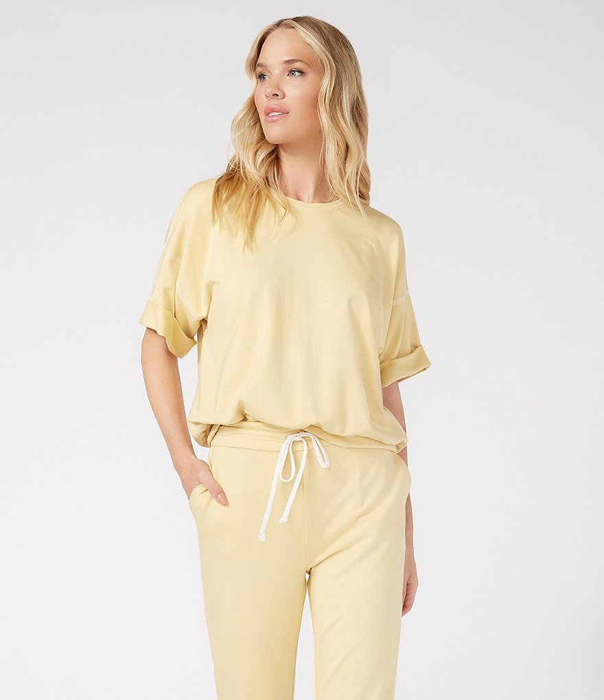 Karen Kane Cuffed Sleeve Crew Neck French Terry Tee