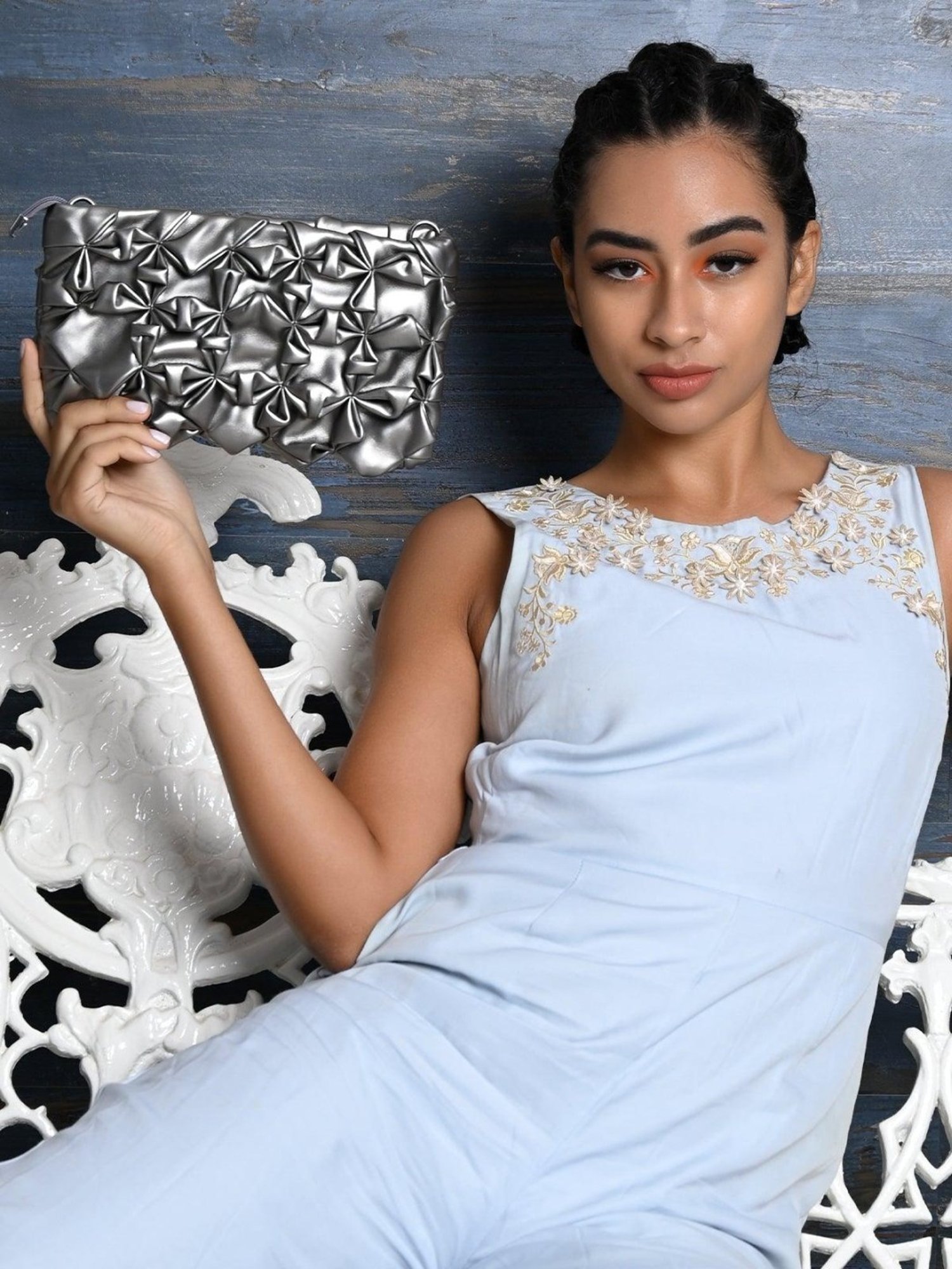 Odette Silver Embellished Sling Handbag