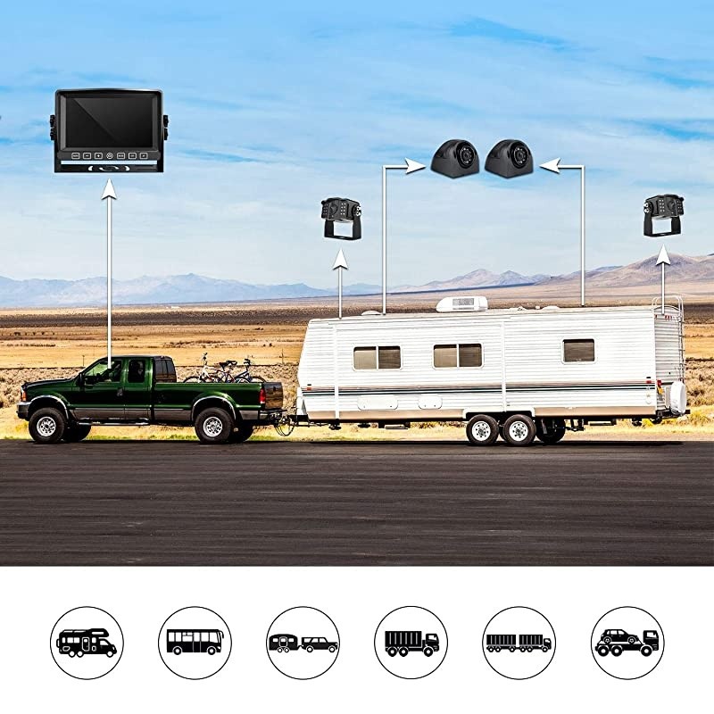 Backup Camera with 7" Touch Button Monitor Built-in Recorder for RV Semi Box Truck Trailer Motorhome, FHD DVR Screen + Waterproof Rear & Side View Backing Up Camera System for Reversing/Driving