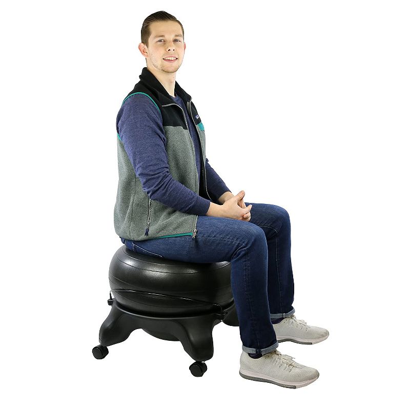 CanDo 30-1796 Backless 22 Inch Plastic Exercise Ball Stool with 4 Locking Caster Wheels for Home Office or Gym, Black