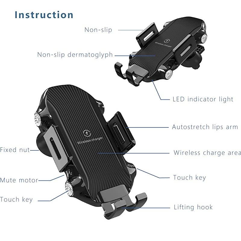 Wireless Car Charger, 10W Qi Fast Charging Auto Clamping Mount,Dashboard Air Vent Phone Car Holder Compatible iPhone 11/11 Pro Max/Xs MAX/XS/XR/X/8/8+,Samsung S10/S10+/S9/S9+/S8/S8+ (Black)