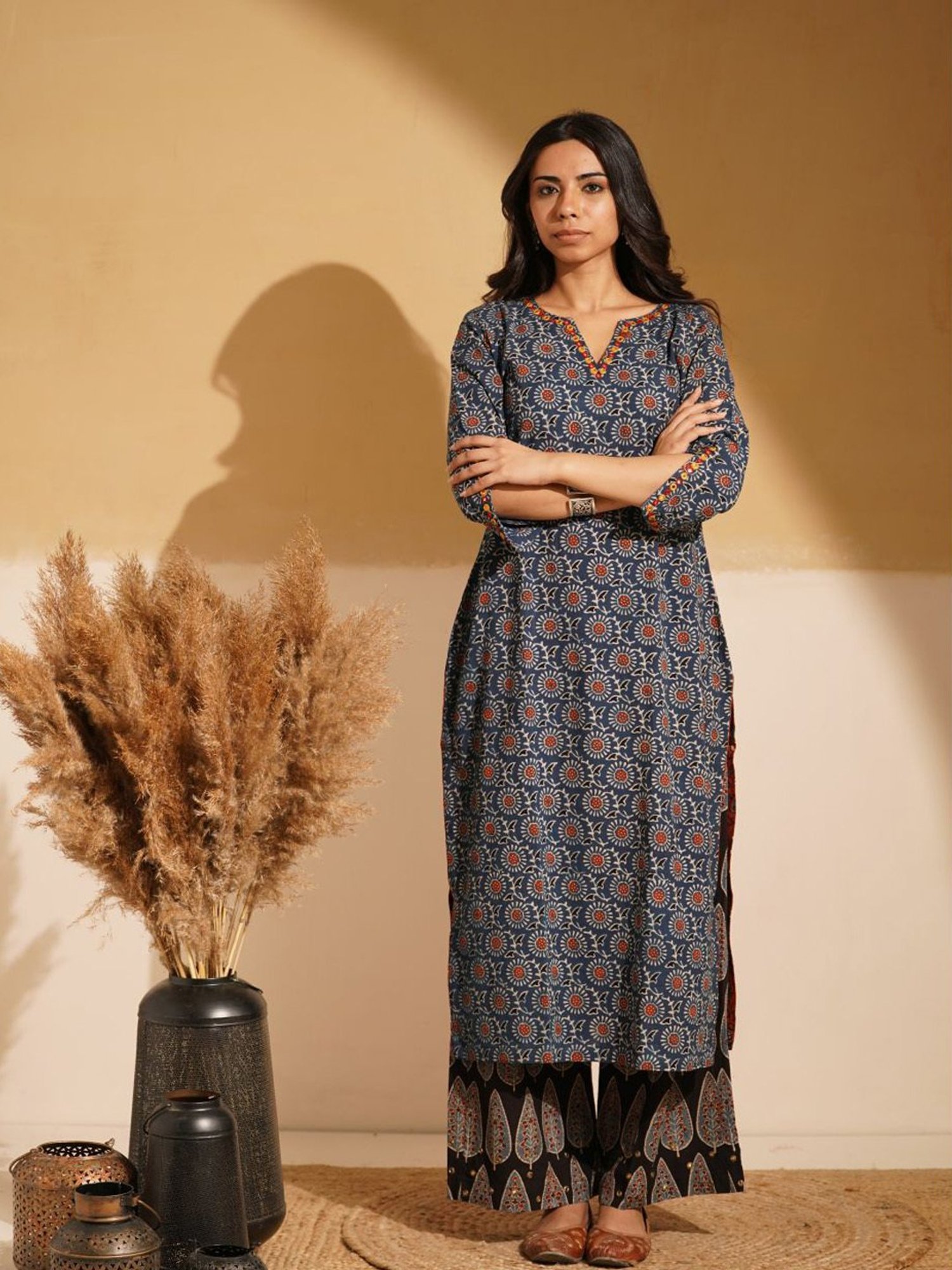 Love Chic Indigo Blue Ajrakh Cotton Straight Kurta